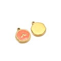 Pendentif irrégulier en acier inoxydable doré avec émail orange rose nacré - Queue de Poisson / Trou Intérieur 1.7mm / Orange