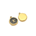Pendentifs ronds en émail noir et or en acier inoxydable pour création de bijoux DIY - Étoile de mer / Trou Intérieur 1.7mm / Noir