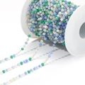 Chaîne de perles de cristal colorées 3mm sur rouleau pour création de bijoux DIY - 3mm Mixte Bleu Blanc Chaîne Or