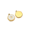 Pendentifs ronds dorés avec incrustation blanche et symboles d'étoiles pour bijoux DIY - Étoile de mer / Trou Intérieur 1.7mm / Blanc
