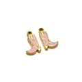 Rosafarbenes Emaille Westernstiefel-Anhänger aus vergoldetem Edelstahl für DIY-Schmuck - Goldene Stiefel Emaille Rosa