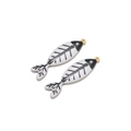 Pair of black and white enamel fishbone charms with gold trim for DIY jewelry - Black and White