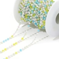 Chaîne de perles de cristal macaron 3mm sur bobine pour colliers et bracelets - 3mm Mixte Vert Blanc Chaîne Acier