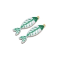 Golden fish bone charms with white and green enamel finish for DIY jewelry making - Green