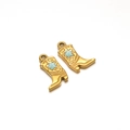 Goldener Westernstiefel-Anhänger aus Edelstahl mit blauem Stern-Emaille für DIY-Schmuck - Goldene Stiefel Stern Grün