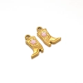 Goldener Edelstahl Westernstiefel Anhänger mit rosa Emaille-Stern für DIY Schmuck - Goldene Stiefel Stern Rosa