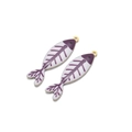 Pair of purple and white fish bone pendants with gold edges for DIY jewelry making - Purple