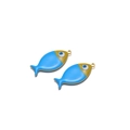 Golden fish charm with sky blue enamel and evil eye detail for jewelry making - Blue