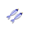 Blue fishbone pattern enamel fish pendants with golden metal loops for jewelry making - Sapphire Blue