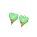 Pair of mint green enamel heart charms with gold dripping effect for DIY jewelry making - Grass Green