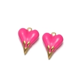 Hot pink heart-shaped pendant with gold melting effect, jewelry making charms - Rose Pink