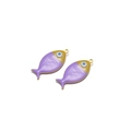 Ciondolo pesce dorato con smalto viola e occhio greco per creazione di gioielli - Viola
