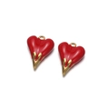 Red enamel heart pendant with golden fluid metal base for DIY jewelry making - Red