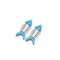 Blue and white fishbone charm with polka dots and golden edges for jewelry making - Blue