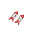 Red and white fish bone pendant charms in stainless steel with golden metal edges - Red
