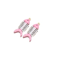 Pink and white fishbone charm with polka dots and gold loop for DIY jewelry making - Pink