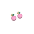 Pink enamel apple charms with green leaves and gold rings for DIY jewelry making - Pink