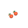 Orange stainless steel apple charms with green leaves and gold bail for DIY jewelry - Orange