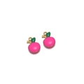 Pink enamel apple pendant with green leaf and golden trim for DIY jewelry making - Rose Pink