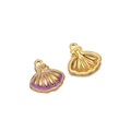Golden and purple-white enamel scallop shell pendants with rings for jewelry making - Gold Shell Purple Enamel
