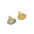 Gold-plated shell pendant charms with blue enamel finish for DIY jewelry necklaces - Gold Shell Blue Enamel