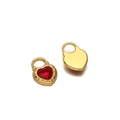 Golden heart pendant with red crystal and radial engravings for DIY necklaces - Gold Heart Lock Red Stone