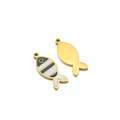 Pendente a forma di pesce in acciaio inossidabile dorato con strisce in smalto - Forma di Pesce (18*7.5*1.3mm) / Oro/Nero