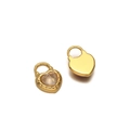 Golden heart-shaped lock pendant with large zircon crystal and polished back - Gold Heart Lock Cream White Stone