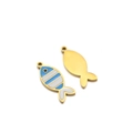 Ciondoli a pesce in acciaio inossidabile dorato con smalto blu e bianco per gioielli fai da te - Forma di Pesce (18*7.5*1.3mm) / Oro/Blu
