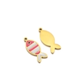 Ciondoli a forma di pesce dorati con smalto rosa e bianco per collane fai da te - Forma di Pesce (18*7.5*1.3mm) / Oro/Rosa Fucsia