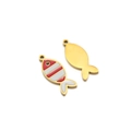 Ciondolo a forma di pesce dorato con smalto rosso e bianco per gioielli DIY - Forma di Pesce (18*7.5*1.3mm) / Oro/Rosso