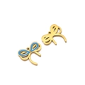 Ciondolo a fiocco in acciaio inossidabile dorato con smalto blu per gioielli DIY - Forma di Fiocco (14*13*1.3mm) / Oro/Blu