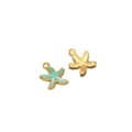 Golden and turquoise enamel starfish pendants with rings for DIY jewelry necklaces - Gold Starfish Green Enamel