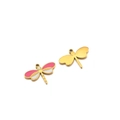 Ciondolo a forma di libellula dorata in acciaio con smalto rosa e bianco per gioielli - Libellula (12*16*1.3mm) / Oro/Rosa Fucsia