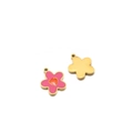 Ciondolo a fiore dorato con petali in smalto rosa e dettaglio cuore arancione - Forma di Fiore (12*10*1.3mm) / Oro/Rosa Fucsia