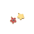 Pendente a fiore in smalto rosso con motivo a cuore e finitura in oro inox - Forma di Fiore (12*10*1.3mm) / Oro/Rosso