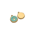 Teal enamel paw print pendant in gold-plated stainless steel for DIY jewelry making - Green Paw Prints