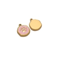 Edelstahl-Anhänger in Gold mit Pfotenabdruck und rosa Emaille für DIY-Schmuck - Pfotenabdruck Rosa