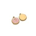 Runder Emaille-Anhänger in Rosa mit goldenem Kreuz und polierter Rückseite für DIY - Kreuz Rosa
