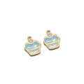Cupcake pendant in 18k gold stainless steel with pastel enamel for DIY jewelry - Blue And Green
