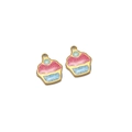 Pink and blue enamel cupcake pendants with 18k gold plated stainless steel frames - Rose Pink Blue