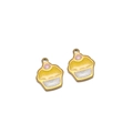 Cupcake-Anhänger mit 18 Karat Goldbeschichtung und Emaille für DIY-Schmuck - Zitronengelb Weiß