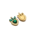 Gold-plated crown heart pendant with emerald green stone and white crystal border - Dark Green