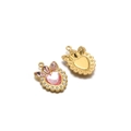 Golden crown heart pendant with pink crystals and smooth metal back jewelry charm - Pink