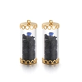 Cylinder glass vial pendant with black glitter stones and gold filigree cap - Black