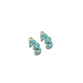 Pair of light blue seahorse pendants with gold edges for DIY necklace earrings - Gold Seahorse Single Hole / Green