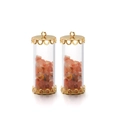 Cylindrical glass pendant with orange crushed stones and golden filigree floral caps - Orange