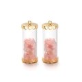 Golden cylindrical pendant with crushed pink crystal stones and hollowed pattern - Light Pink