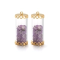 Golden cylindrical tube charms filled with purple amethyst crystals for jewelry DIY - Light Purple