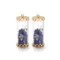 Golden cylindrical pendant with blue crushed stones for DIY necklaces and jewelry - Sapphire Blue